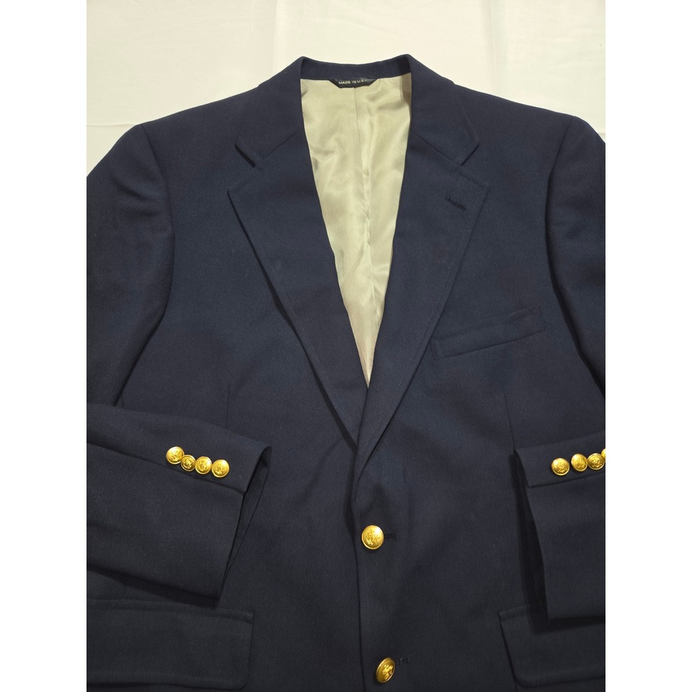 Chaps Ralph Lauren Mens Navy Blue Hopsack Blazer Gold Crest Buttons 22.5 Pit